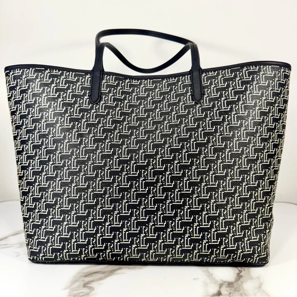 Ralph Lauren Collins Coated Canvas Monogram Large Handbag Purse Shoulder Bag - Picture 3 of 14